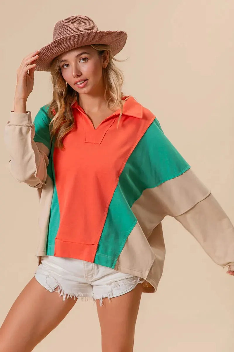 BiBi Colorblock Exposed Seam French Terry Sweatshirt by BiBi