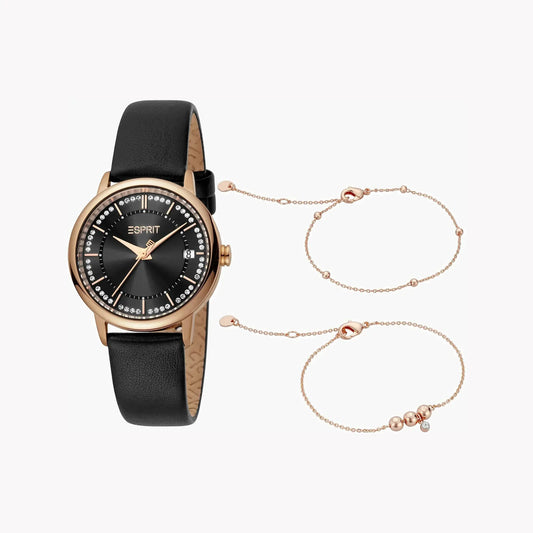 Esprit Women's Black Leather Watch, Black Dial | ES1L181L2035 by ESPRIT
