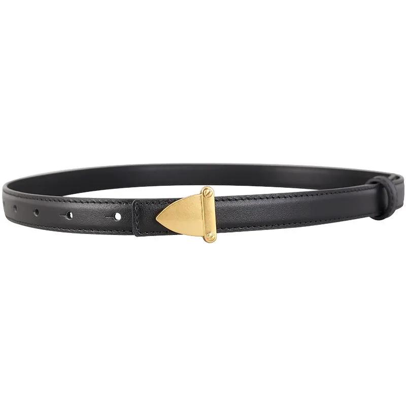 Leather Belt with Golden Buckle by Trendsi