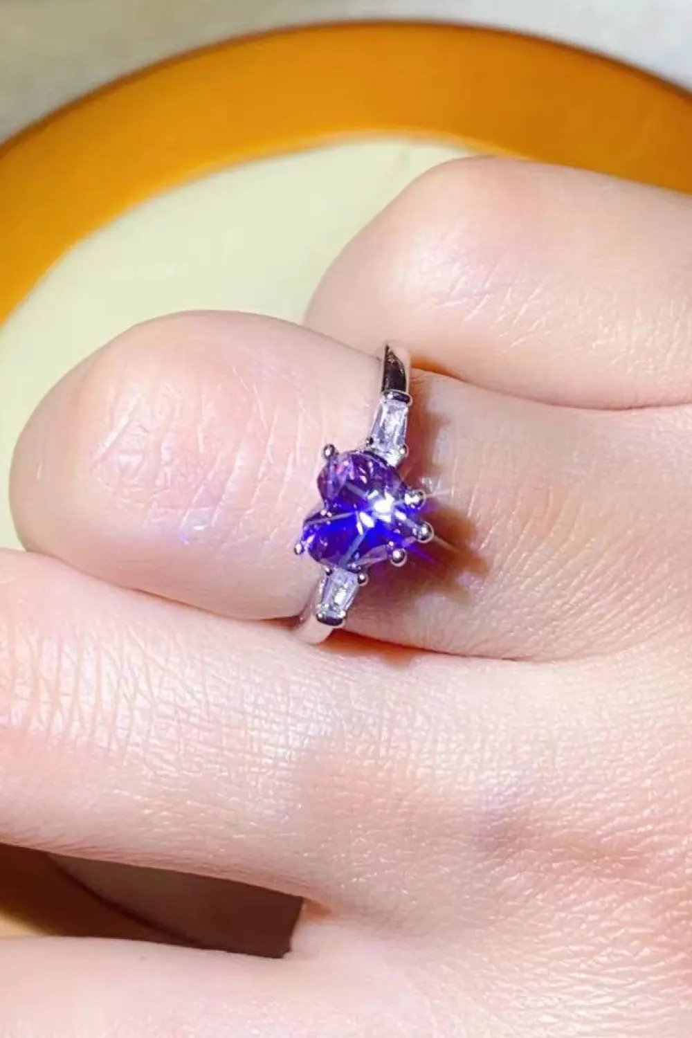 1 Carat Moissanite Heart-Shaped Platinum-Plated Ring in Purple by Partner Label