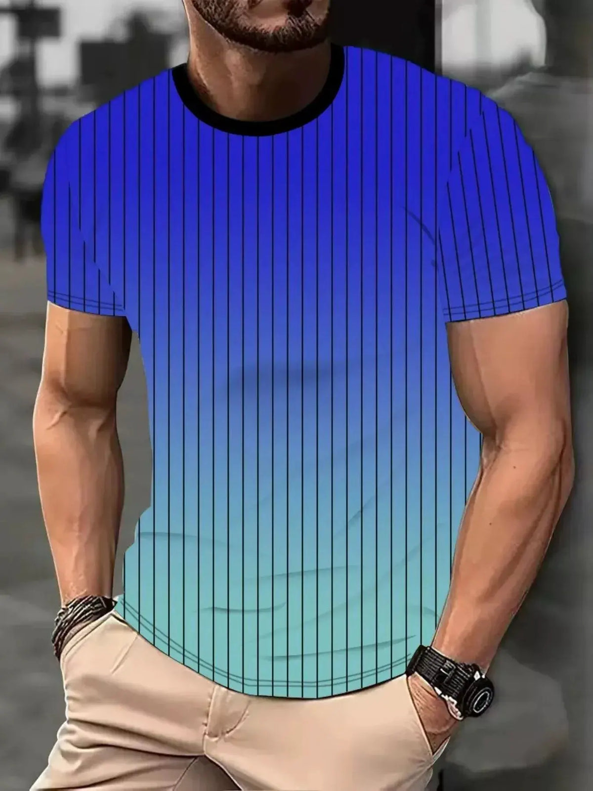 Men's Full Size Gradient Stripe Short Sleeve T-Shirt Plus Size by Trendsi
