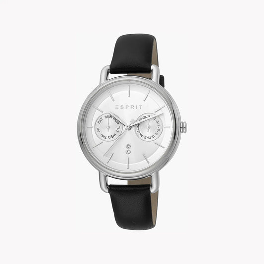 Esprit Women's Black Leather Watch, Silver Dial | Es1l104m0015 by ESPRIT