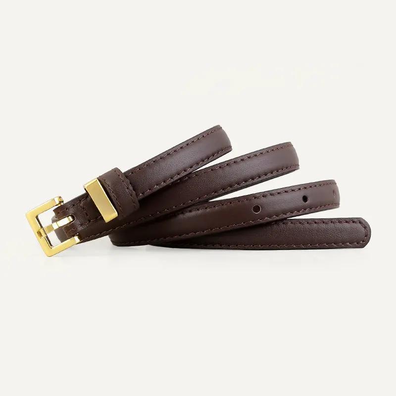Skinny Leather Belt with Golden Buckle by Trendsi