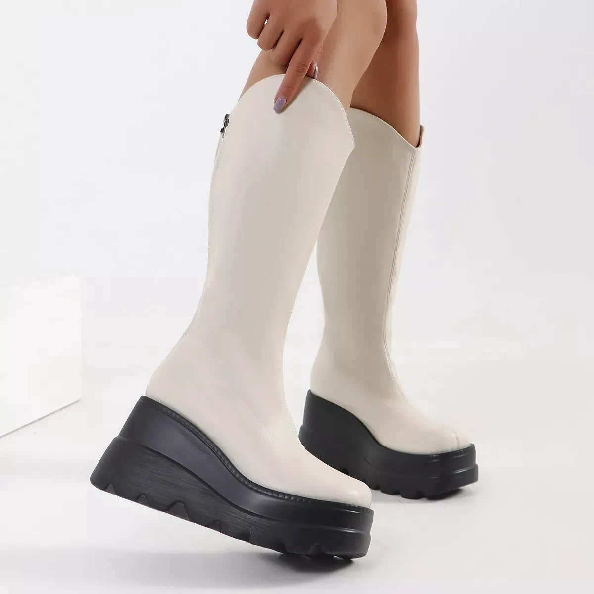 Round Toe Platform Wedge Boots by Partner Label
