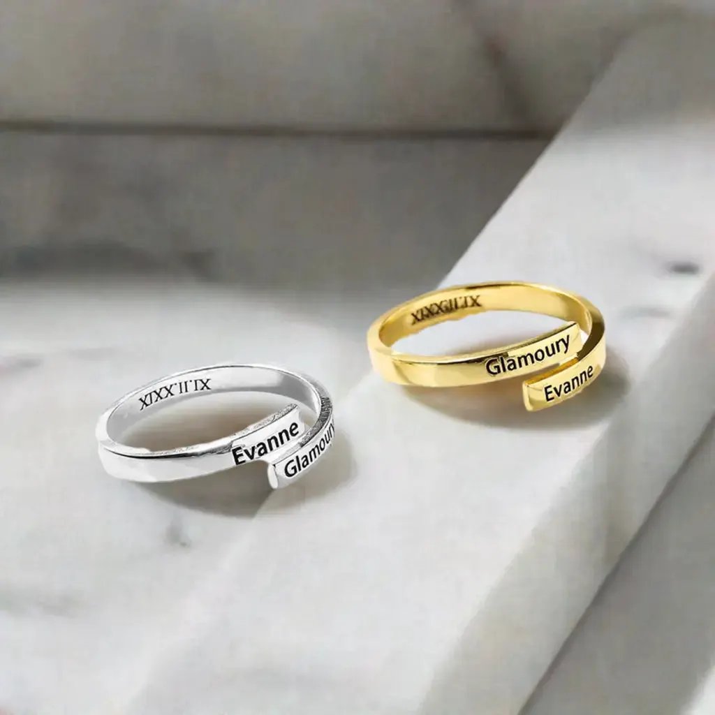 Full Silver 2-Name Ring - sterling silver ring by Maiden-Art