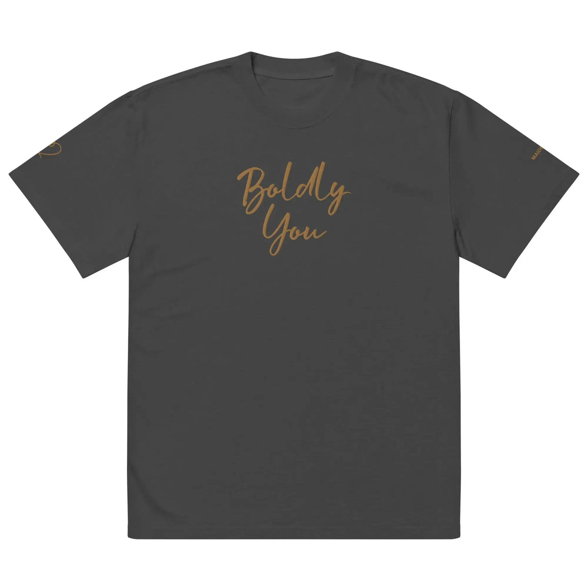 Boldly You Oversized faded t-shirt with Old Gold Embroidery | Oversized T-shirt by Maiden-Art