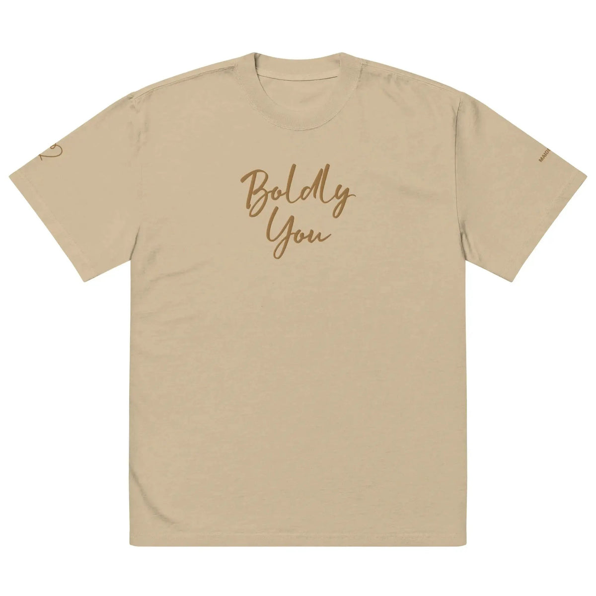 Boldly You Oversized faded t-shirt with Old Gold Embroidery | Oversized T-shirt by Maiden-Art