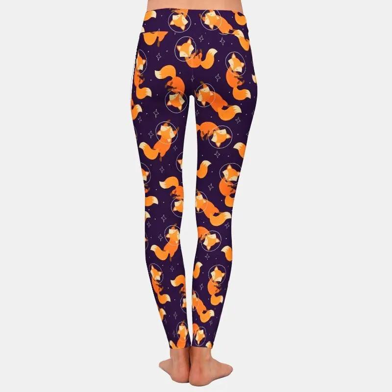 Fashion Cartoon Fox Print Girls Leggings High Waist High Elastic 220gsm Double Side Brushed Milk Silk by Vimost Shop