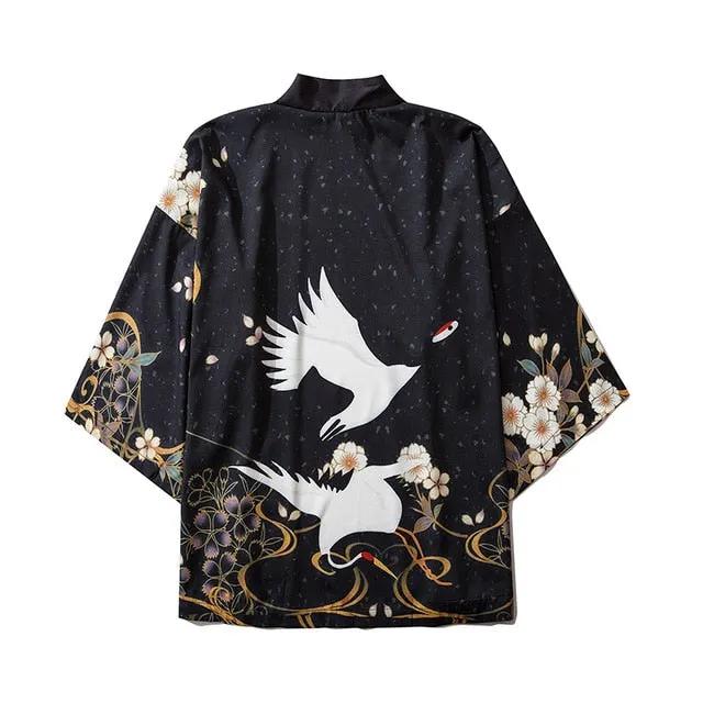 Japanese Crow Print Kimonos Streerwear Yukata Women Haori Harajuku Kimono Robe Cardigan Men Red Asian Clothes by Vimost Shop