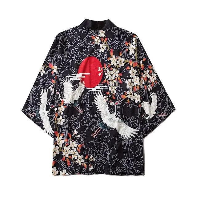 Japanese Crow Print Kimonos Streerwear Yukata Women Haori Harajuku Kimono Robe Cardigan Men Red Asian Clothes by Vimost Shop