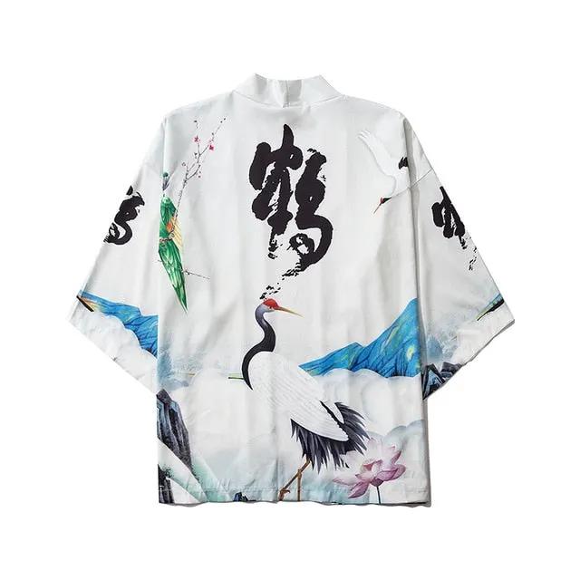 Japanese Crow Print Kimonos Streerwear Yukata Women Haori Harajuku Kimono Robe Cardigan Men Red Asian Clothes by Vimost Shop