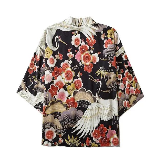 Japanese Crow Print Kimonos Streerwear Yukata Women Haori Harajuku Kimono Robe Cardigan Men Red Asian Clothes by Vimost Shop
