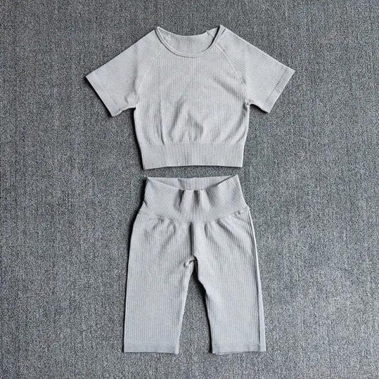 Seamless Yoga Set Women 2pcs Crop Top T-shirt High Waist Shorts Gym Clothes Sport Suit Workout Outfit Sport Wear by Vimost Shop