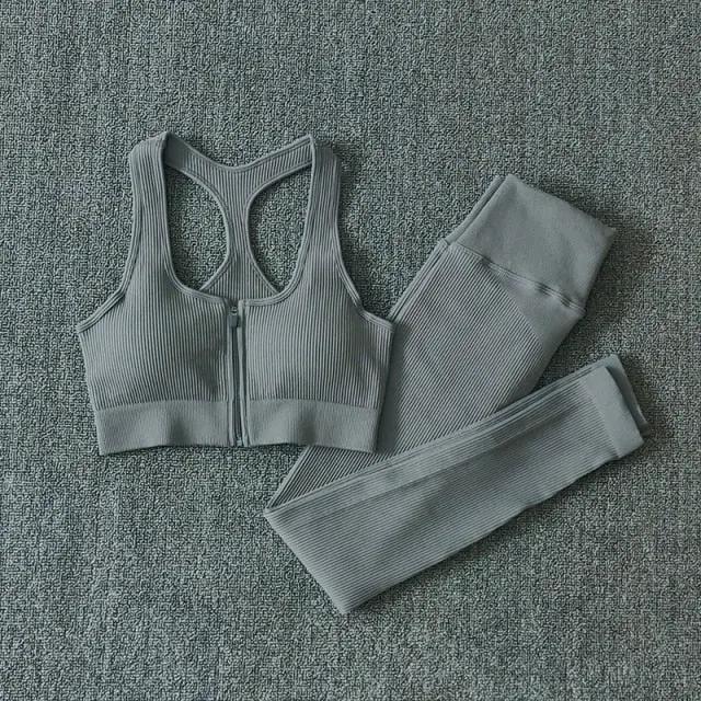Seamless Women Yoga Set Workout Sportswear Gym Clothing Zipper Long Sleeve High Waist Leggings Fitness Bra Athletic Sports Suits by Vimost Shop
