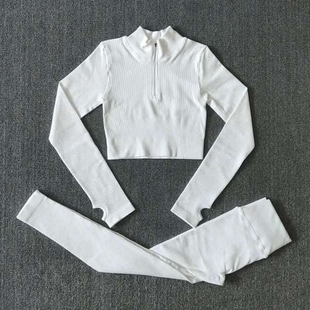 Seamless Women Yoga Set Workout Sportswear Gym Clothing Zipper Long Sleeve High Waist Leggings Fitness Bra Athletic Sports Suits by Vimost Shop