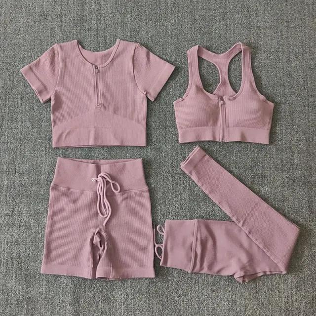 Seamless Women Yoga Set Workout Sportswear Gym Clothing Zipper Long Sleeve High Waist Leggings Fitness Bra Athletic Sports Suits by Vimost Shop
