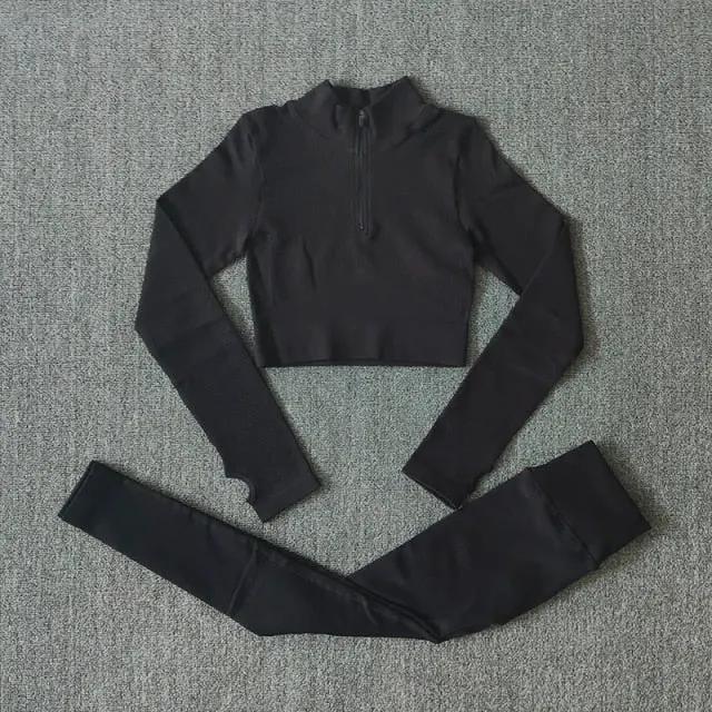 Seamless Women Yoga Set Workout Sportswear Gym Clothing Zipper Long Sleeve High Waist Leggings Fitness Bra Athletic Sports Suits by Vimost Shop