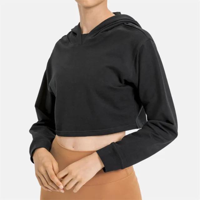 Women Workout Crop Hoodie Long Sleeve Sweatshirt Casual Pullove Sport Top Fitness Women by Vimost Shop