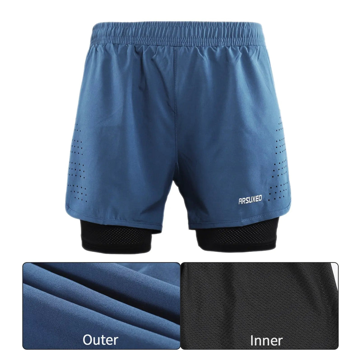 Men Running Shorts Outdoor Sports Training Exercise Jogging Gym Fitness 2 in 1 Shorts with Longer Liner Quick dry by Vimost Shop