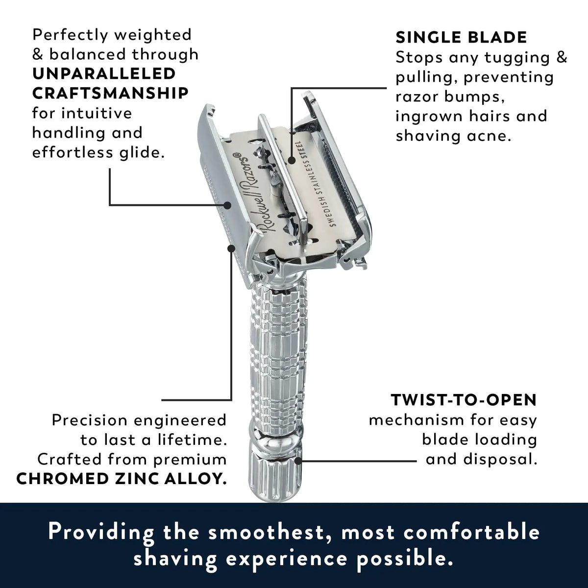 Rockwell R1 DE Safety Razor - White Chrome by Rockwell