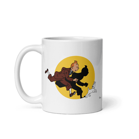 Tintin and Snowy (Milou) Getting Hit By A Spotlight Mug by Art-O-Rama Shop