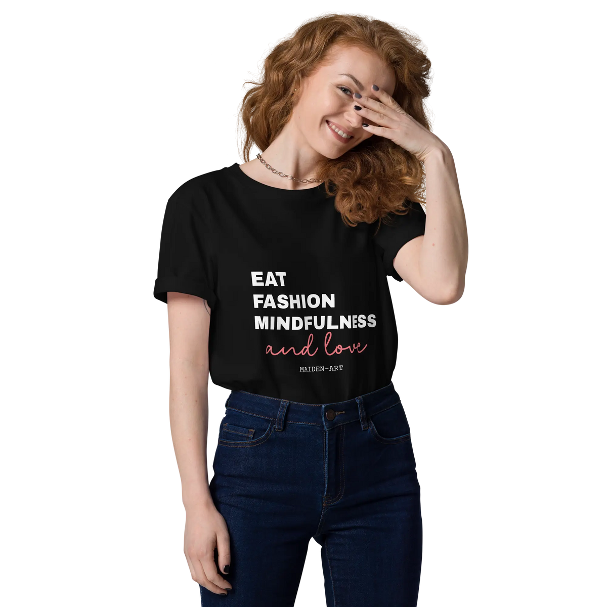 Eat, Fashion Mindfulness and Love Unisex organic cotton t-shirt - unisex t-shirt by Maiden-Art