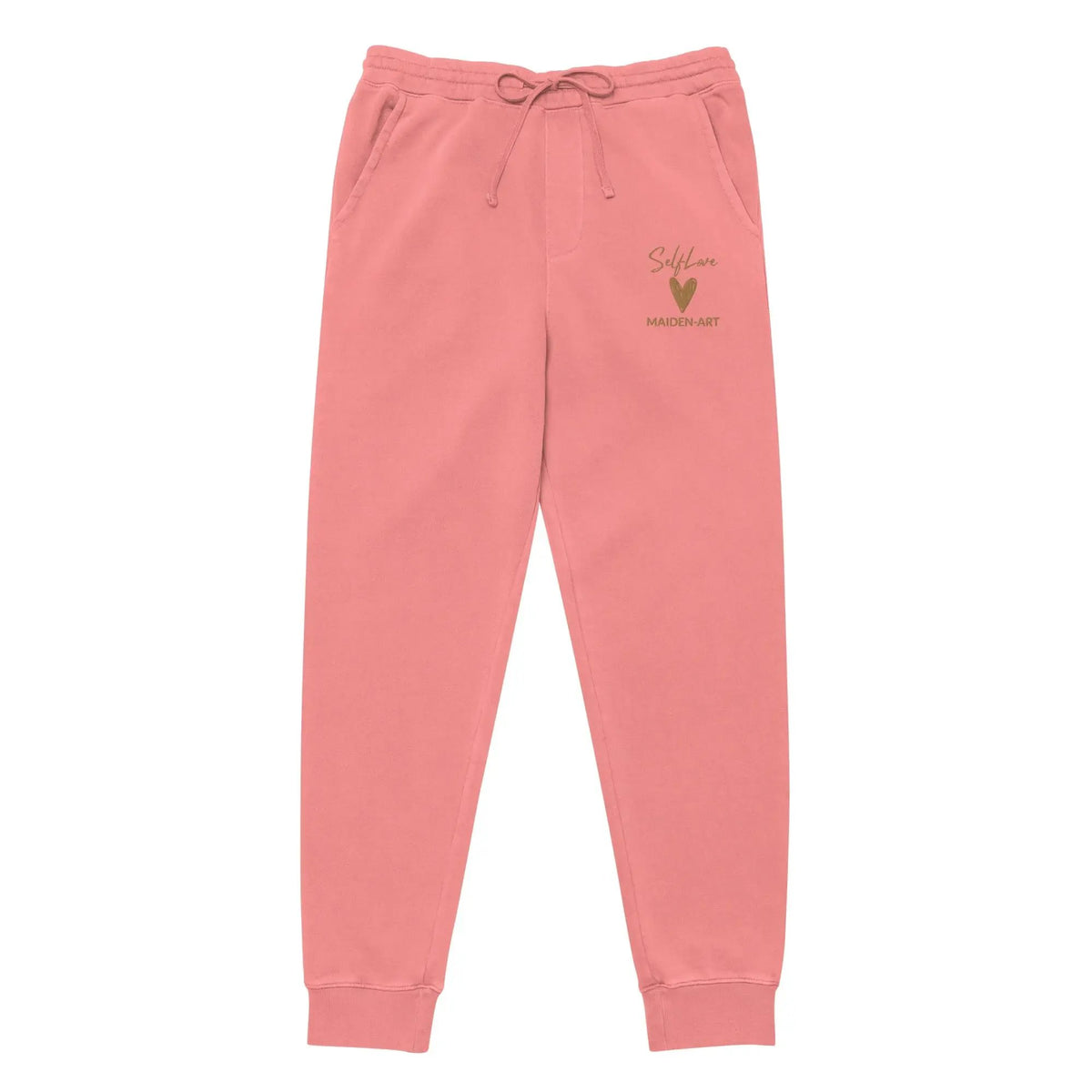 Self Love Unisex pigment-dyed sweatpants with Old Gold Embroidery - unisex sweatpants by Maiden-Art