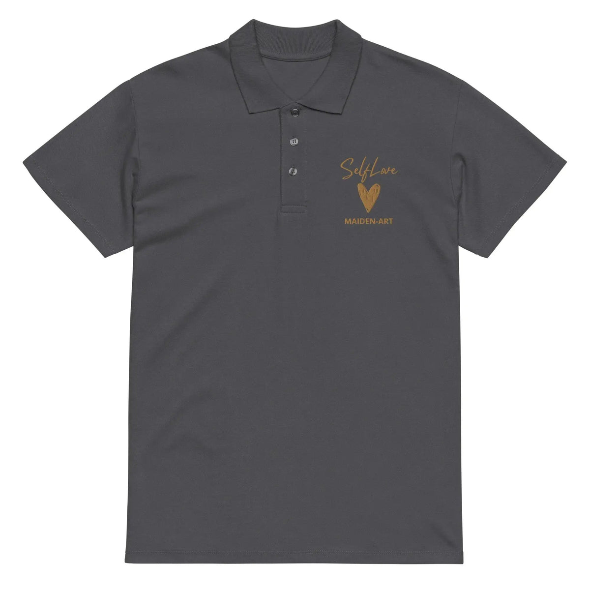 Self Love Premium pique polo shirt with Old Gold Embroidery by Maiden-Art
