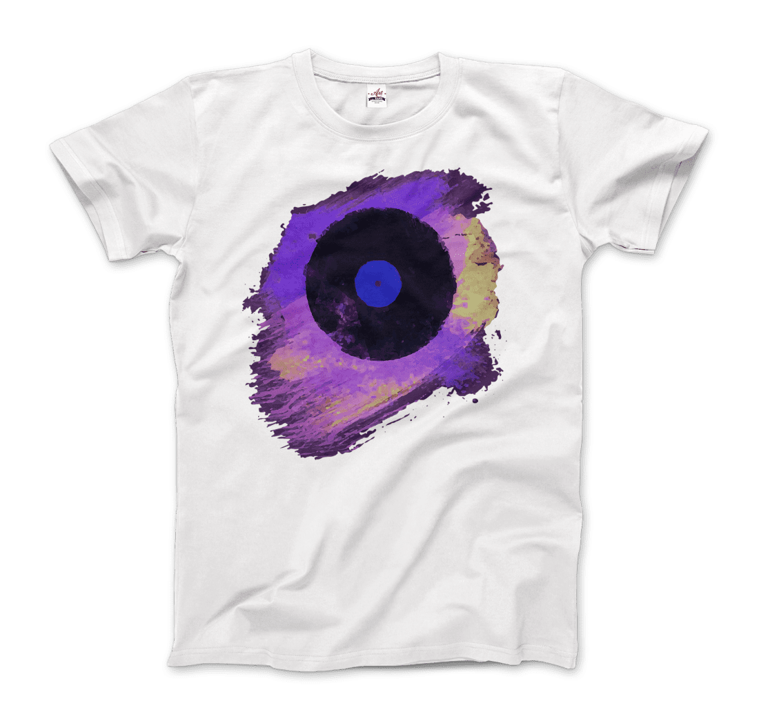 Vinyl Record Made of Paint Scattered in Purple Tones t-shirt by Art-O-Rama Shop
