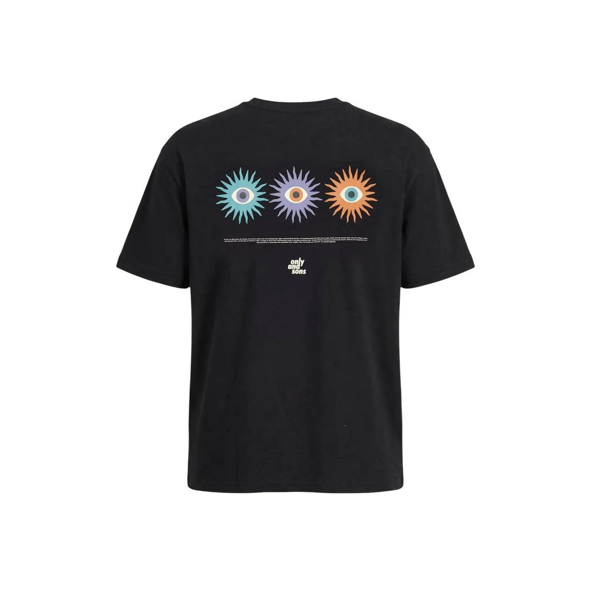 Only and Sons Men Organic Cotton T Shirt Black With Sun Print Everyday Comfort by Only & Sons
