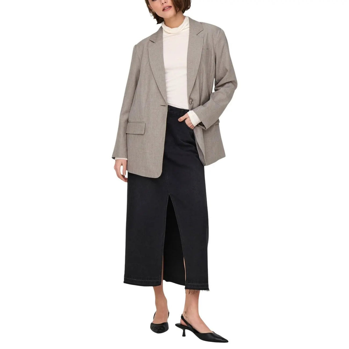 Only Women Grey Blazer Elegant Lapel Collar Professional Office Wear by Only