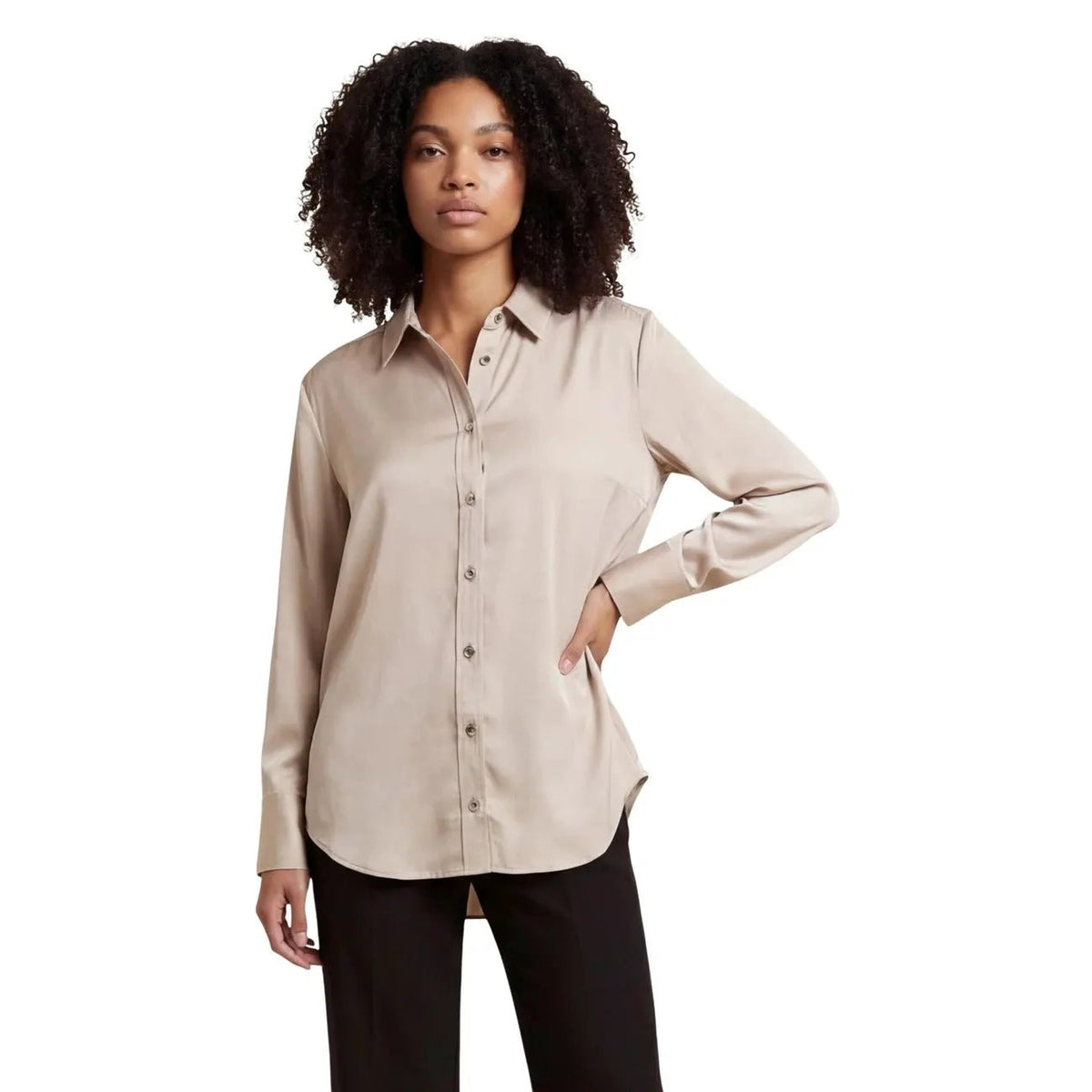 Only Women Elegant Beige Long Sleeve Classic Collar Button Shirt by Only