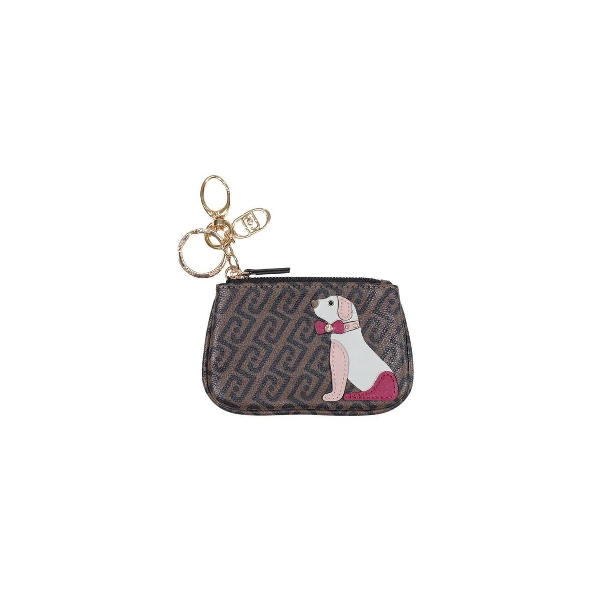 Liu Jo Women Brown Envelope Keyring Zip Pouch With Dog Print Design by Liu Jo